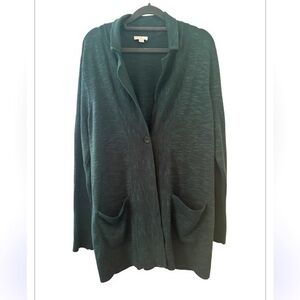 J.Jill Women Green Textured Knit Pockets Longline Sweater-Jacket Blazer Size M